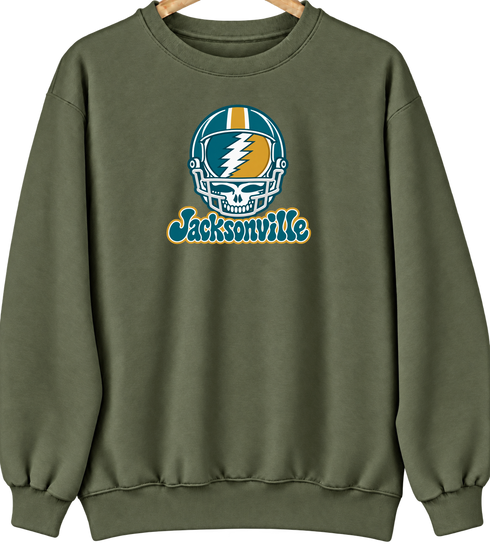 Jacksonville Helmet Stealie Premium Unisex Crewneck — Jacksonville Jaguars — Military Green