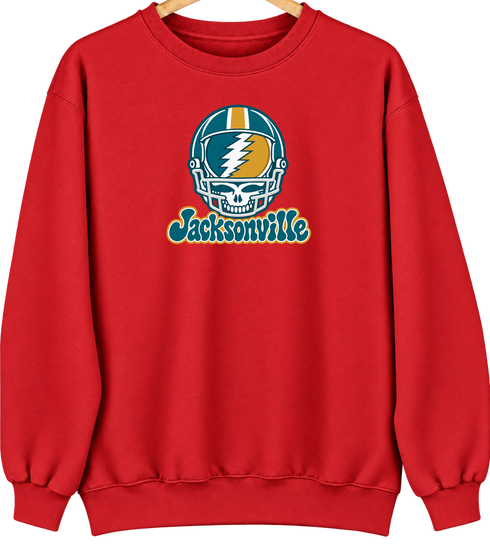 Jacksonville Helmet Stealie Premium Unisex Crewneck — Jacksonville Jaguars — Red