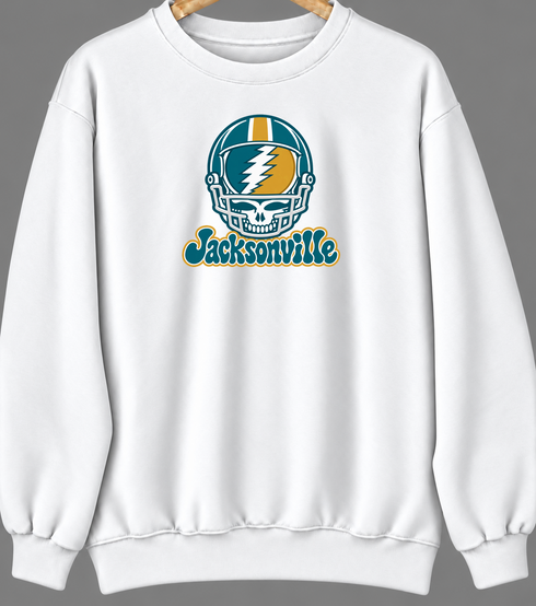 Jacksonville Helmet Stealie Premium Unisex Crewneck — Jacksonville Jaguars — White