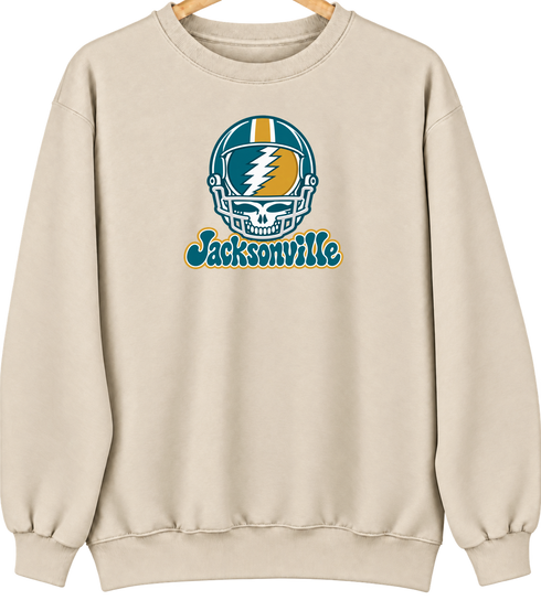 Jacksonville Helmet Stealie Premium Unisex Crewneck — Jacksonville Jaguars — Sand