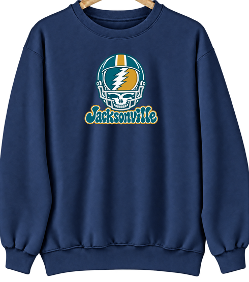 Jacksonville Helmet Stealie Premium Unisex Crewneck — Jacksonville Jaguars — Navy
