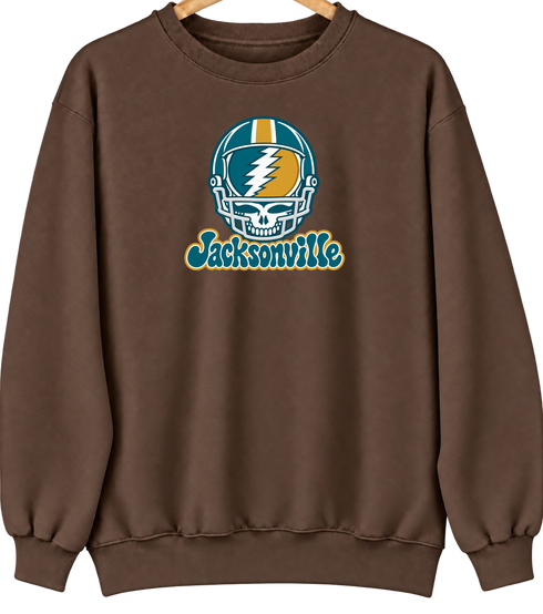 Jacksonville Helmet Stealie Premium Unisex Crewneck — Jacksonville Jaguars — Brown