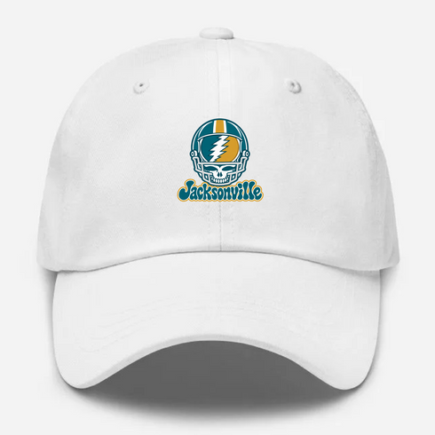 Jacksonville Helmet Stealie Premium Unisex Dad Hat — Jacksonville Jaguars — White