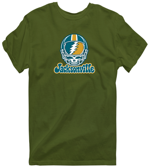 Jacksonville Helmet Stealie Premium Unisex T-Shirt — Jacksonville Jaguars — Military Green