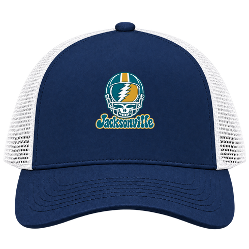 Jacksonville Helmet Stealie Premium Unisex Trucker Cap — Jacksonville Jaguars — Navy/White