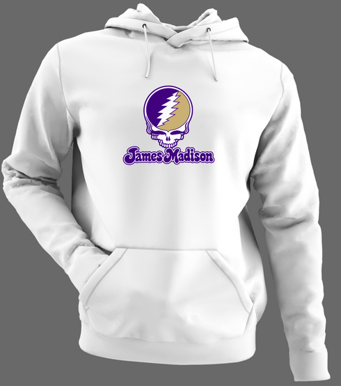 James Madison Stealie Premium Unisex Hoodie — Design: James Madison University — White/Grey