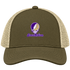 James Madison Stealie Premium Unisex Trucker Cap — Design: James Madison University — Moss/Khaki