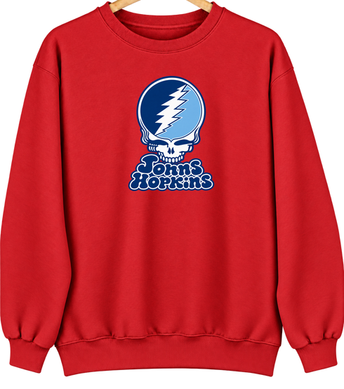 Johns Hopkins Stealie Premium Unisex Crewneck — Design: Johns Hopkins University — Red