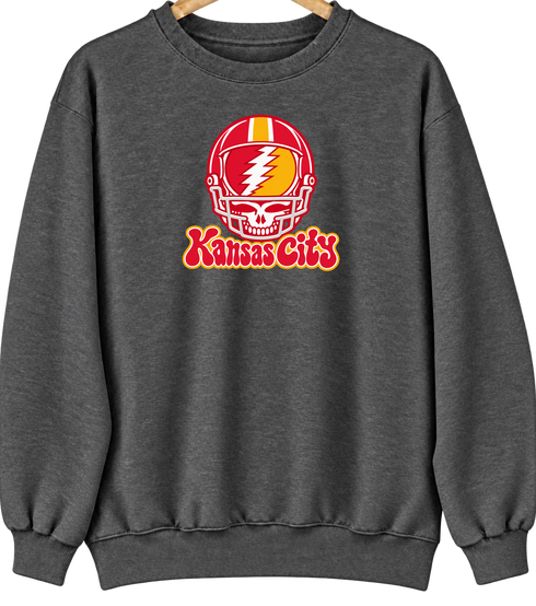 Kansas City Helmet Stealie Premium Unisex Crewneck — Kansas City Chiefs — Dark Heather