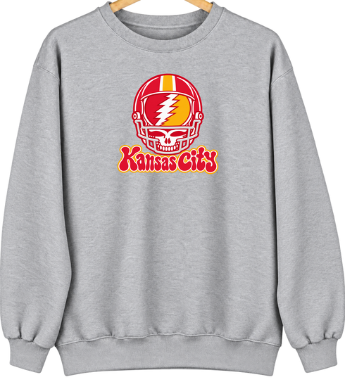 Kansas City Helmet Stealie Premium Unisex Crewneck — Kansas City Chiefs — Sport Grey