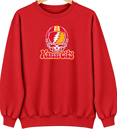 Kansas City Helmet Stealie Premium Unisex Crewneck — Kansas City Chiefs — Red