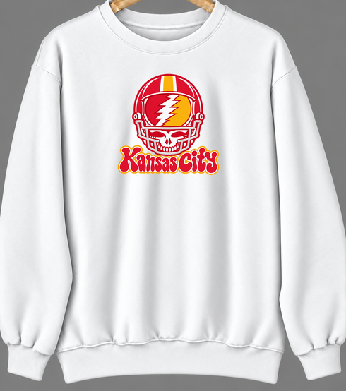 Kansas City Helmet Stealie Premium Unisex Crewneck — Kansas City Chiefs — White