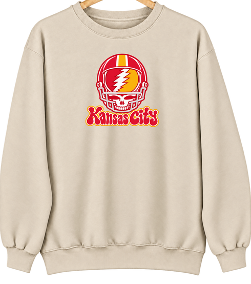 Kansas City Helmet Stealie Premium Unisex Crewneck — Kansas City Chiefs — Sand