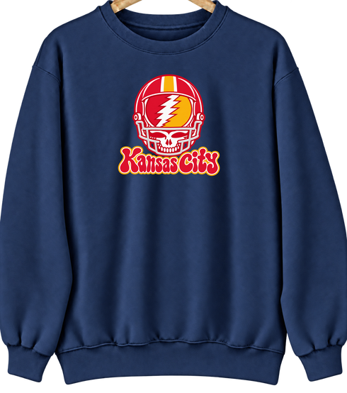 Kansas City Helmet Stealie Premium Unisex Crewneck — Kansas City Chiefs — Navy