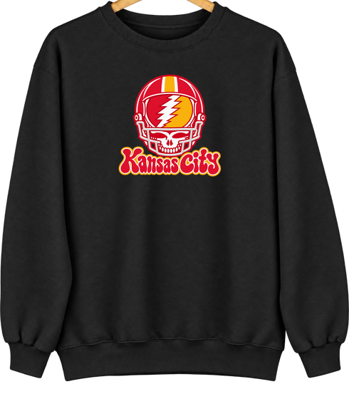 Kansas City Helmet Stealie Premium Unisex Crewneck — Kansas City Chiefs — Black