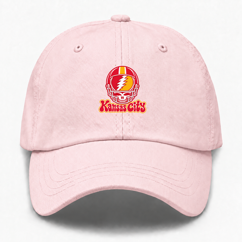 Kansas City Helmet Stealie Premium Unisex Dad Hat — Kansas City Chiefs — Pink