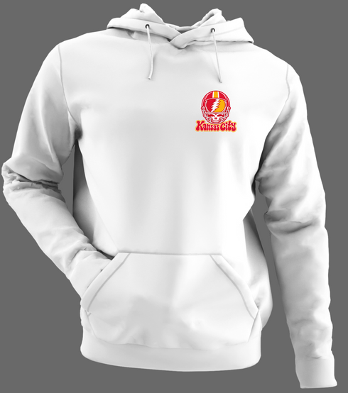 Kansas City Helmet Stealie Premium Unisex Hoodie — Kansas City Chiefs — White/Grey