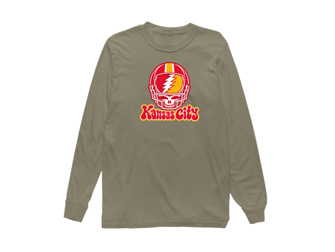 Kansas City Helmet Stealie Premium Unisex Long-Sleeve — Kansas City Chiefs — Sandstone