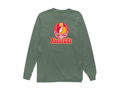 Kansas City Helmet Stealie Premium Unisex Long-Sleeve — Kansas City Chiefs — Light Green