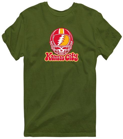 Kansas City Helmet Stealie Premium Unisex T-Shirt — Kansas City Chiefs — Military Green