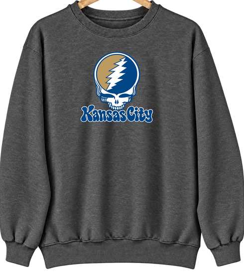 Kansas City Baseball Stealie Grateful Dead Crewneck — Kansas City Royals — Dark Heather