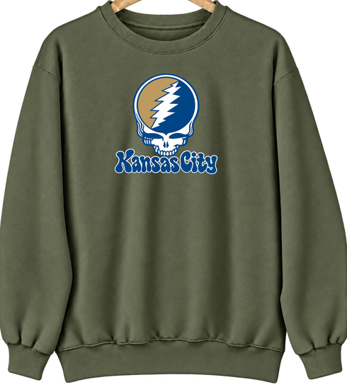 Kansas City Baseball Stealie Grateful Dead Crewneck — Kansas City Royals — Military Green
