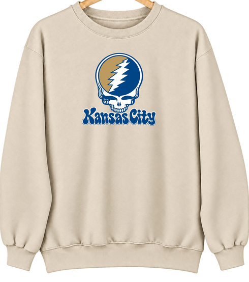 Kansas City Baseball Stealie Grateful Dead Crewneck — Kansas City Royals — Sand
