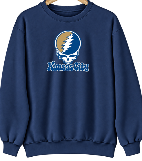 Kansas City Baseball Stealie Grateful Dead Crewneck — Kansas City Royals — Navy
