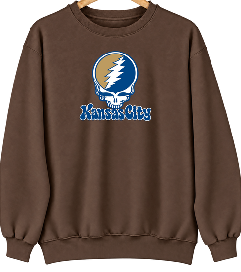 Kansas City Baseball Stealie Grateful Dead Crewneck — Kansas City Royals — Brown