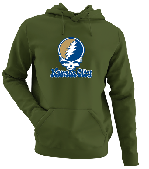Kansas City Baseball Stealie Grateful Dead Hoodie — Kansas City Royals — Military Green