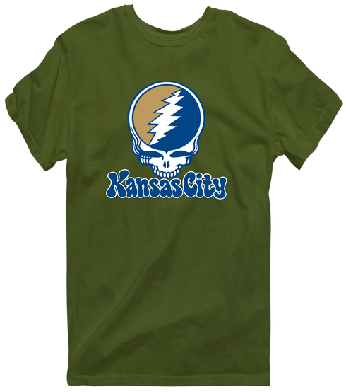 Kansas City Baseball Stealie Grateful Dead T-Shirt — Kansas City Royals — Military Green