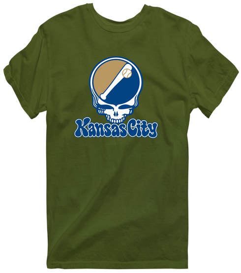 Kansas City Baseball Stealie Grateful Dead T-Shirt — Kansas City Royals — Military Green