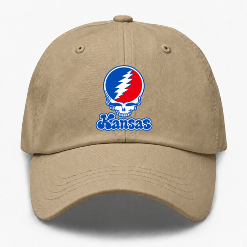 Kansas Stealie Premium Unisex Dad Hat — Design: Kansas University of — Khaki