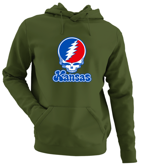 Kansas Stealie Premium Unisex Hoodie — Design: Kansas University of — Military Green