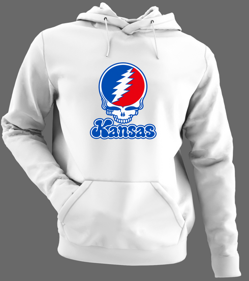 Kansas Stealie Premium Unisex Hoodie — Design: Kansas University of — White/Grey