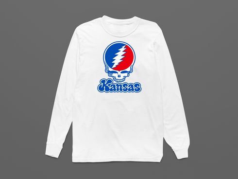 Kansas Stealie Premium Unisex Long-Sleeve — Design: Kansas University of — White