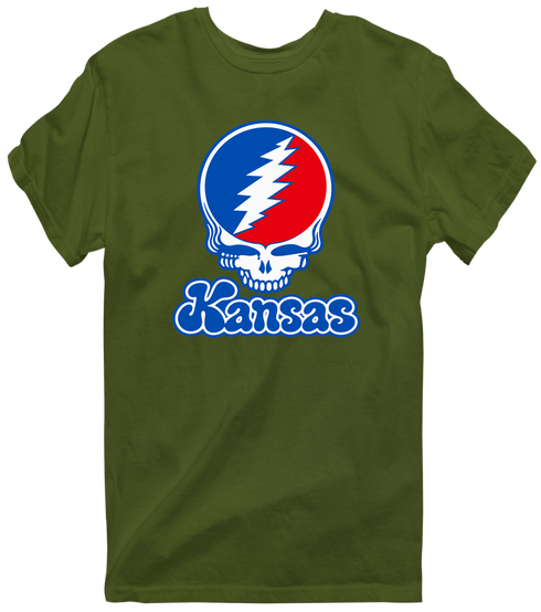 Kansas Stealie Premium Unisex T-Shirt — Design: Kansas University of — Military Green