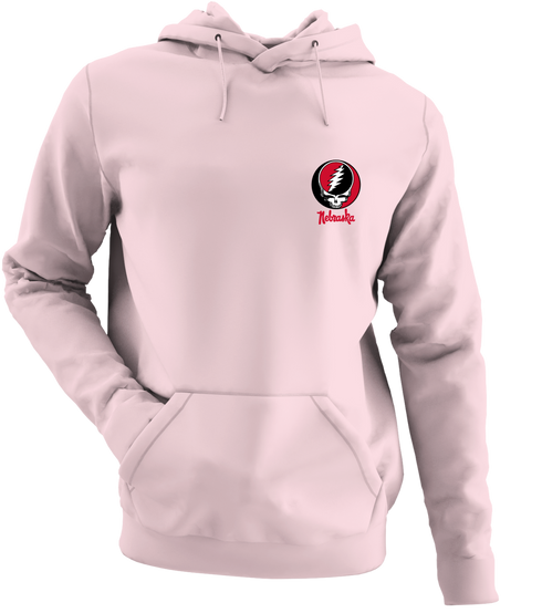 University of Nebraska - Premium Grateful Dead Left Chest Hoodie - Light Pink