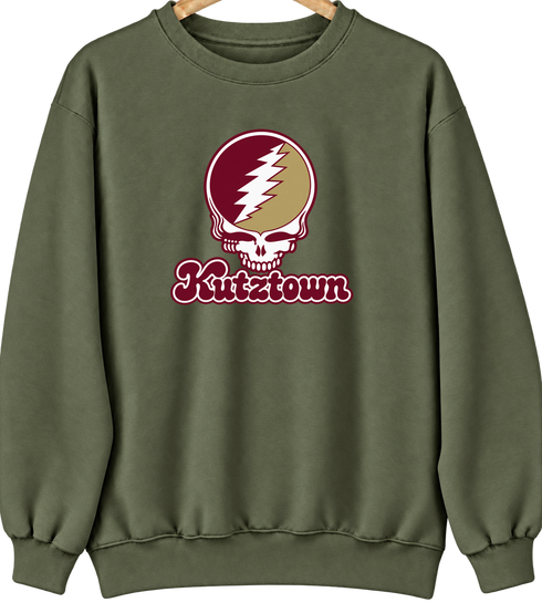 Kutztown Stealie Premium Unisex Crewneck — Design: Kutztown University (PASSHE) — Military Green