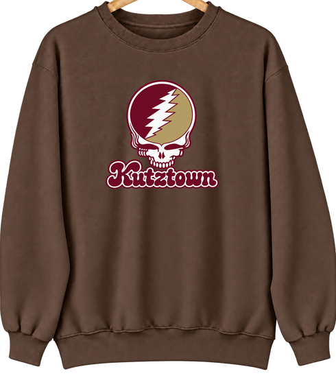 Kutztown Stealie Premium Unisex Crewneck — Design: Kutztown University (PASSHE) — Brown
