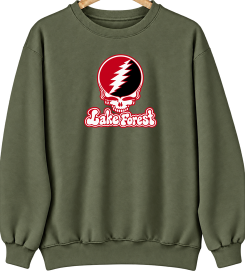 Lake Forest Stealie Premium Unisex Crewneck — Design: Lake Forest College — Military Green