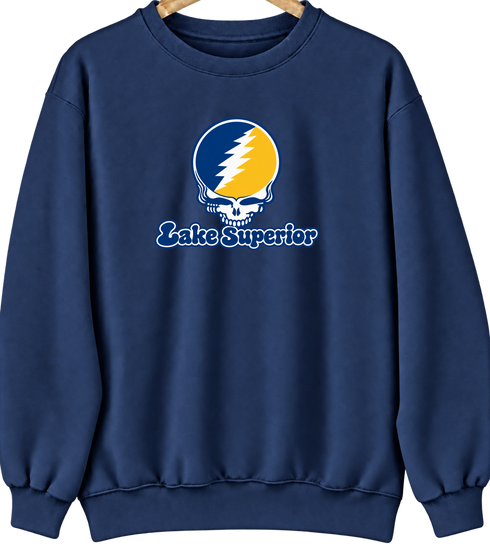 Lake Superior Stealie Premium Unisex Crewneck — Design: Lake Superior State University — Navy