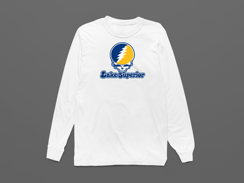 Lake Superior Stealie Premium Unisex Long-Sleeve — Design: Lake Superior State University — White