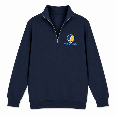 Lake Superior Stealie Premium Unisex Quarter-Zip — Design: Lake Superior State University — Navy