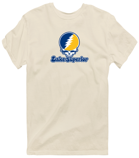 Lake Superior Stealie Premium Unisex T-Shirt — Design: Lake Superior State University — Sand