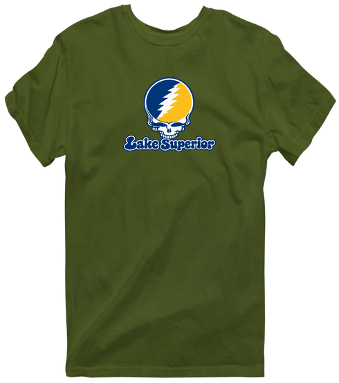 Lake Superior Stealie Premium Unisex T-Shirt — Design: Lake Superior State University — Military Green