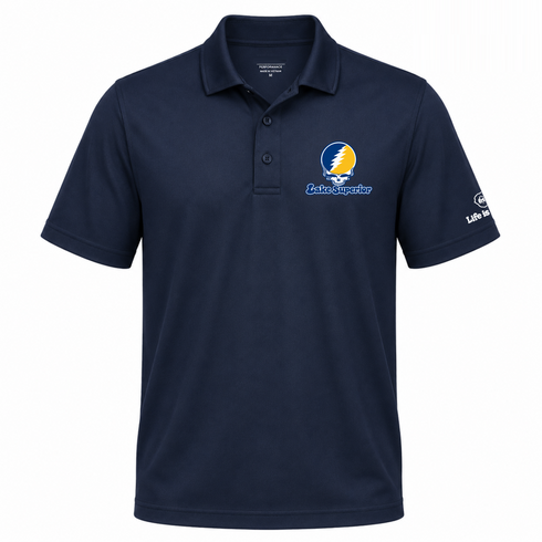 Lake Superior Stealie Premium Unisex Polo — Design: Lake Superior State University — Navy