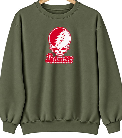 Lamar Stealie Premium Unisex Crewneck — Design: Lamar University — Military Green