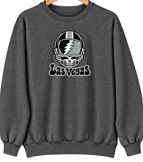 Las Vegas Helmet Stealie Premium Unisex Crewneck — Las Vegas Raiders — Dark Heather