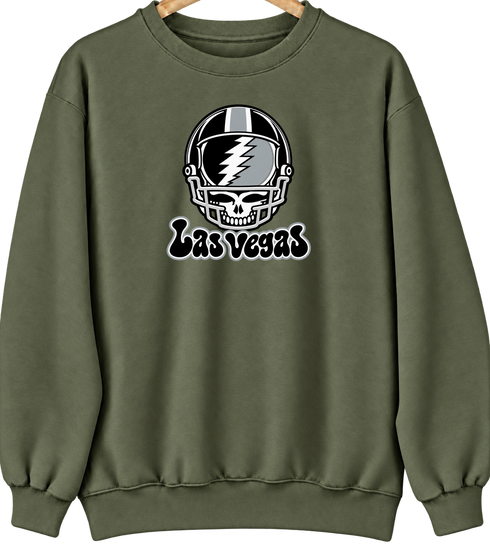 Las Vegas Helmet Stealie Premium Unisex Crewneck — Las Vegas Raiders — Military Green